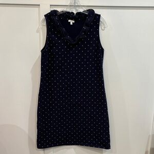 Talbots Sleeveless Navy Polka Dot Ruffle-Trim Dress